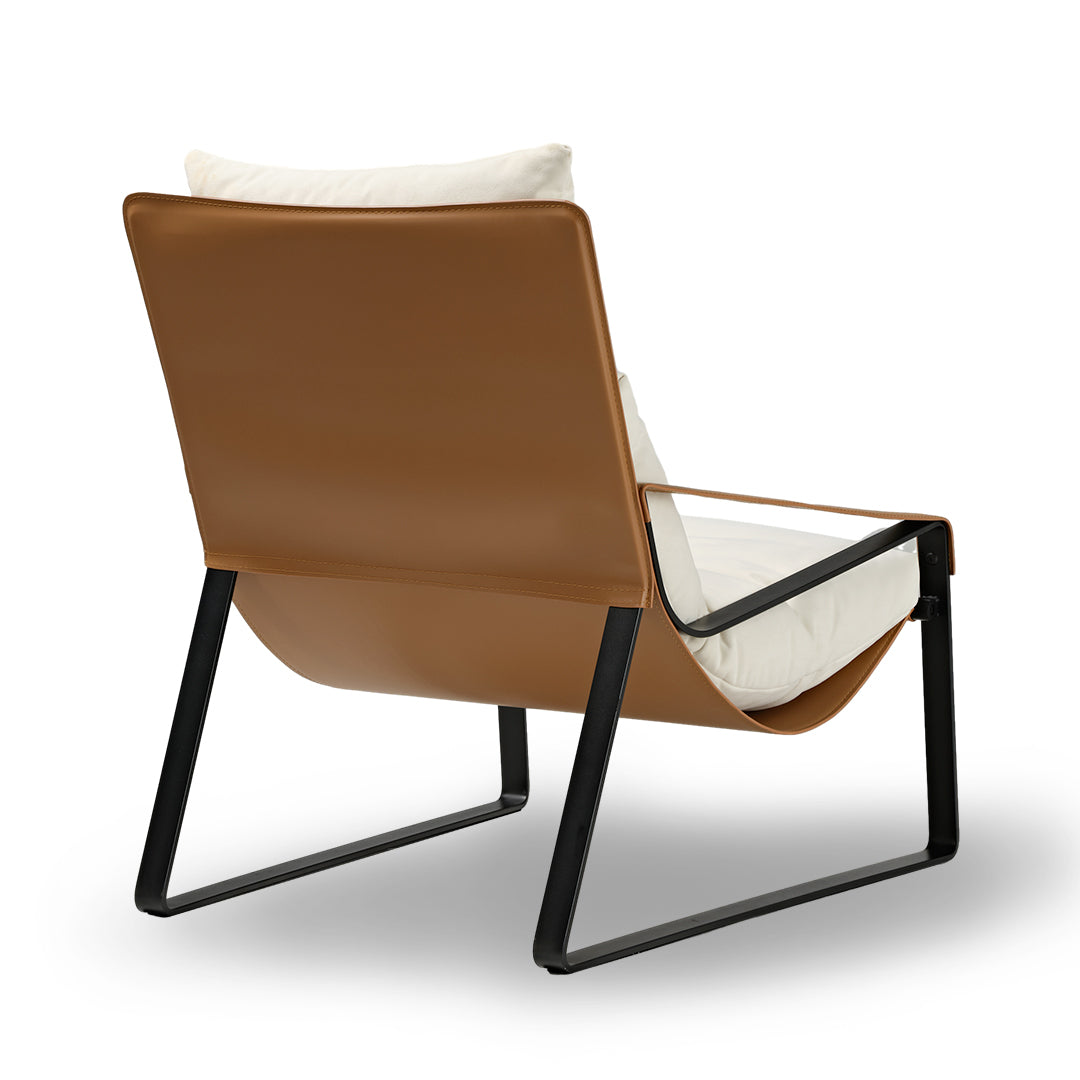 Stitched Saddle Leather Lounge Chair, Brown & White