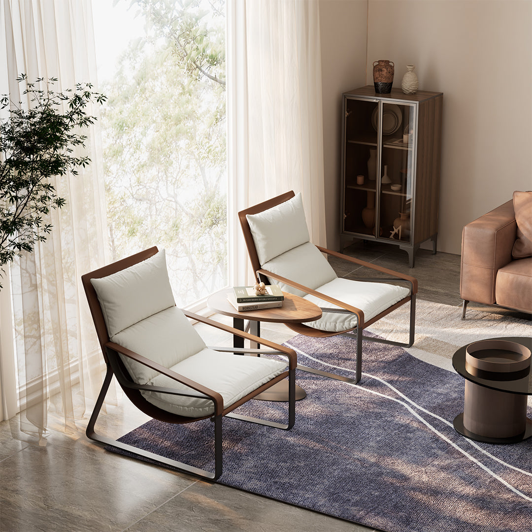 Stitched Saddle Leather Lounge Chair, Brown & White