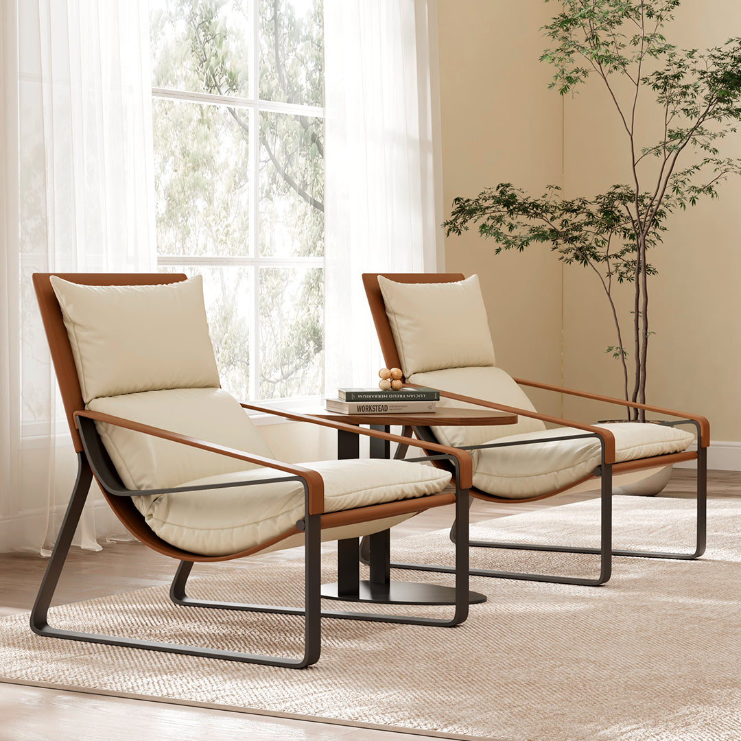 Stitched Saddle Leather Lounge Chair, Brown & White