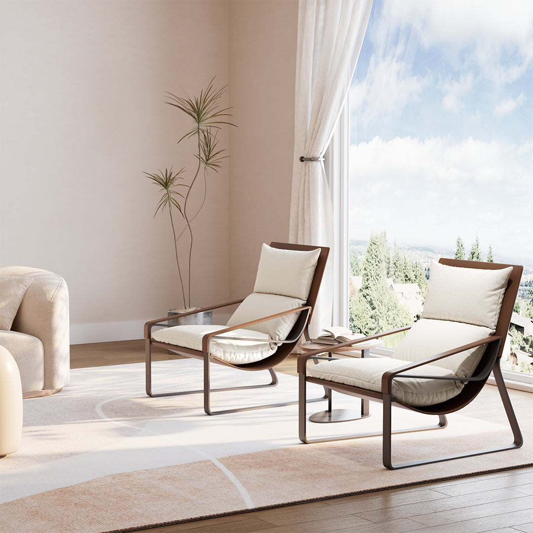 Stitched Saddle Leather Lounge Chair, Brown & White
