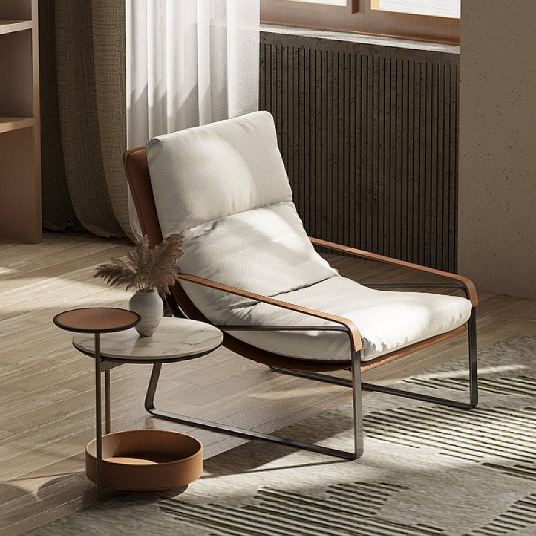 Stitched Saddle Leather Lounge Chair, Brown & White