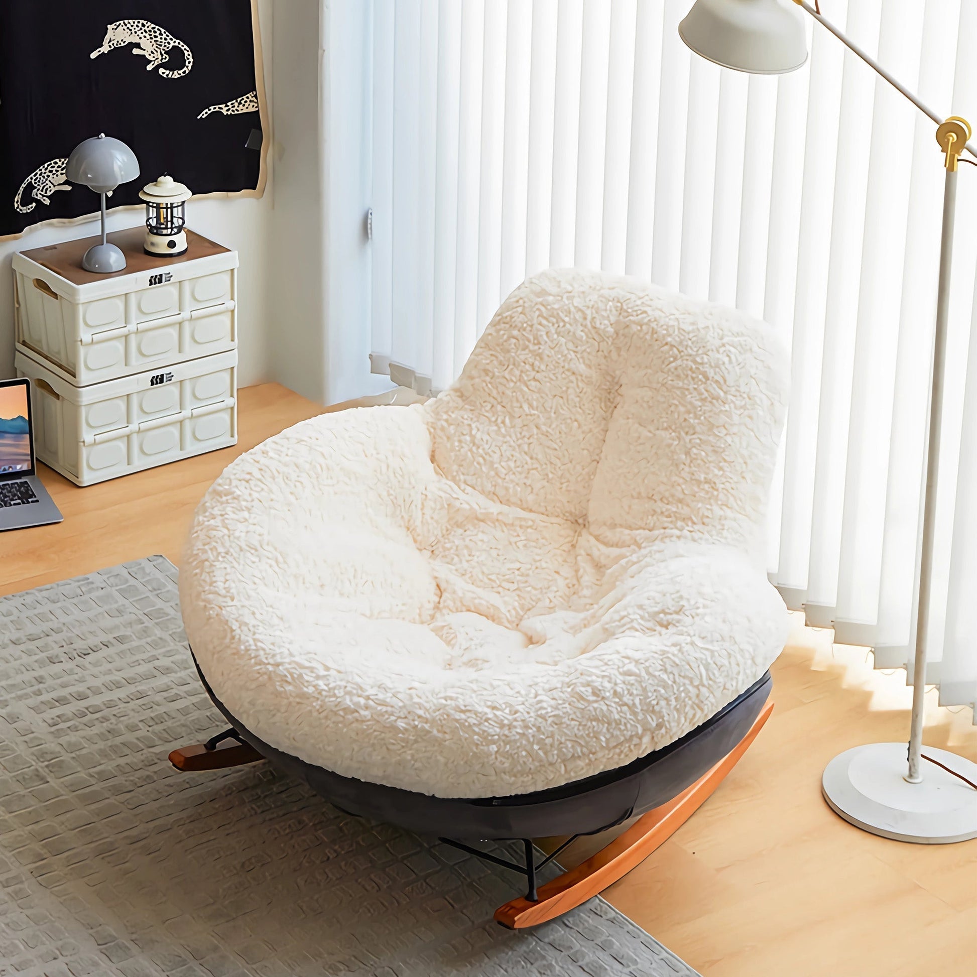 Chloe, Comfy Rocking Lounge Chair, Off White