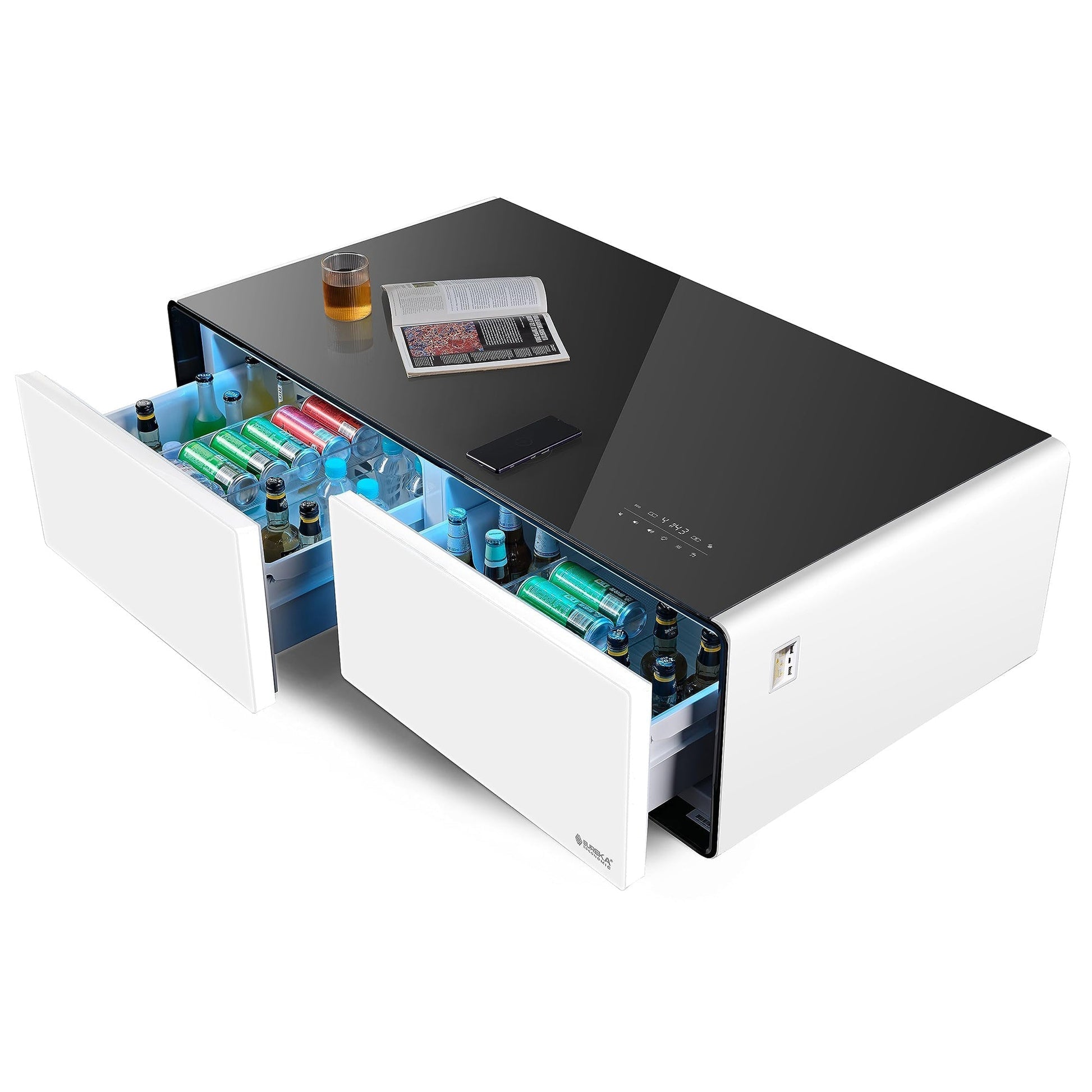 51" Smart Coffee Table with Fridge and Bluetooth Speakers